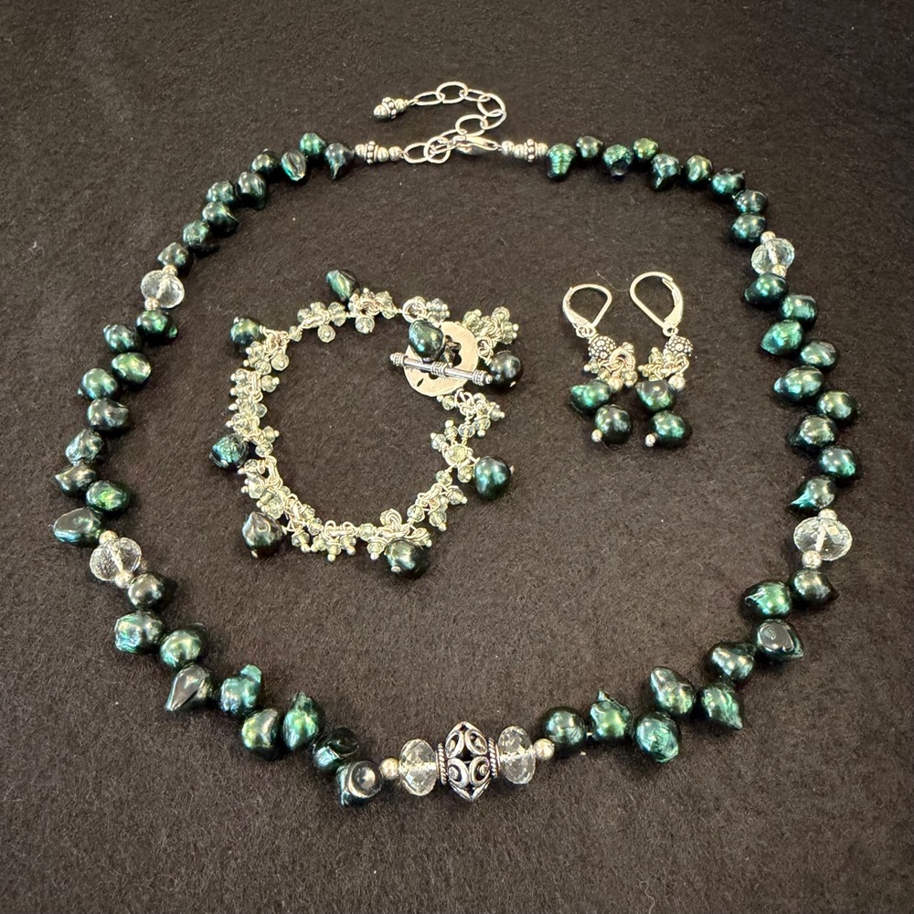 Handcrafted Baroque Pearl & Crystal Jewelry Set of Three